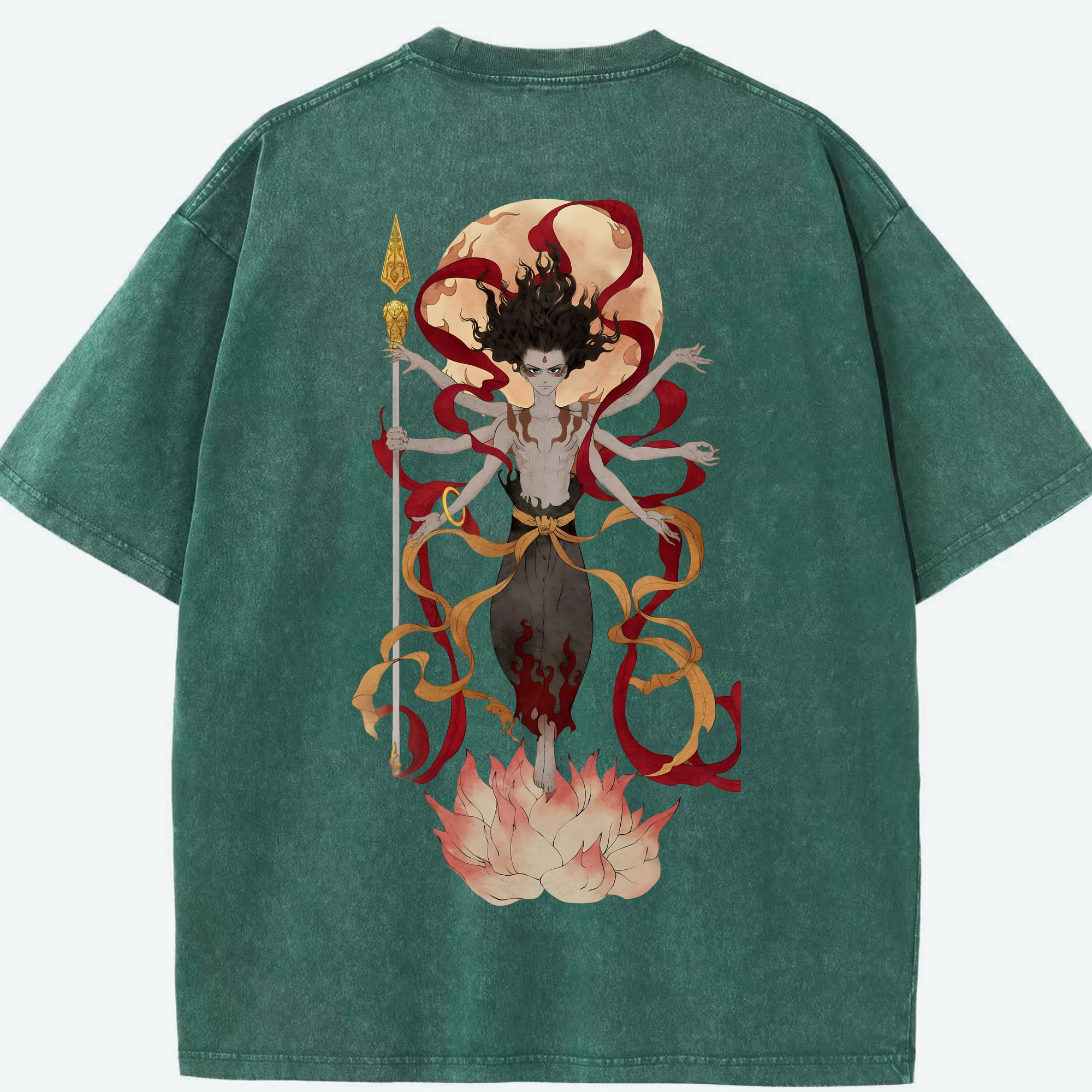 （画像用） Ne Zha 2 ナタ 魔童の大暴れ 綿100% ヴィンテージ風 半袖Tシャツ（背面プリント）